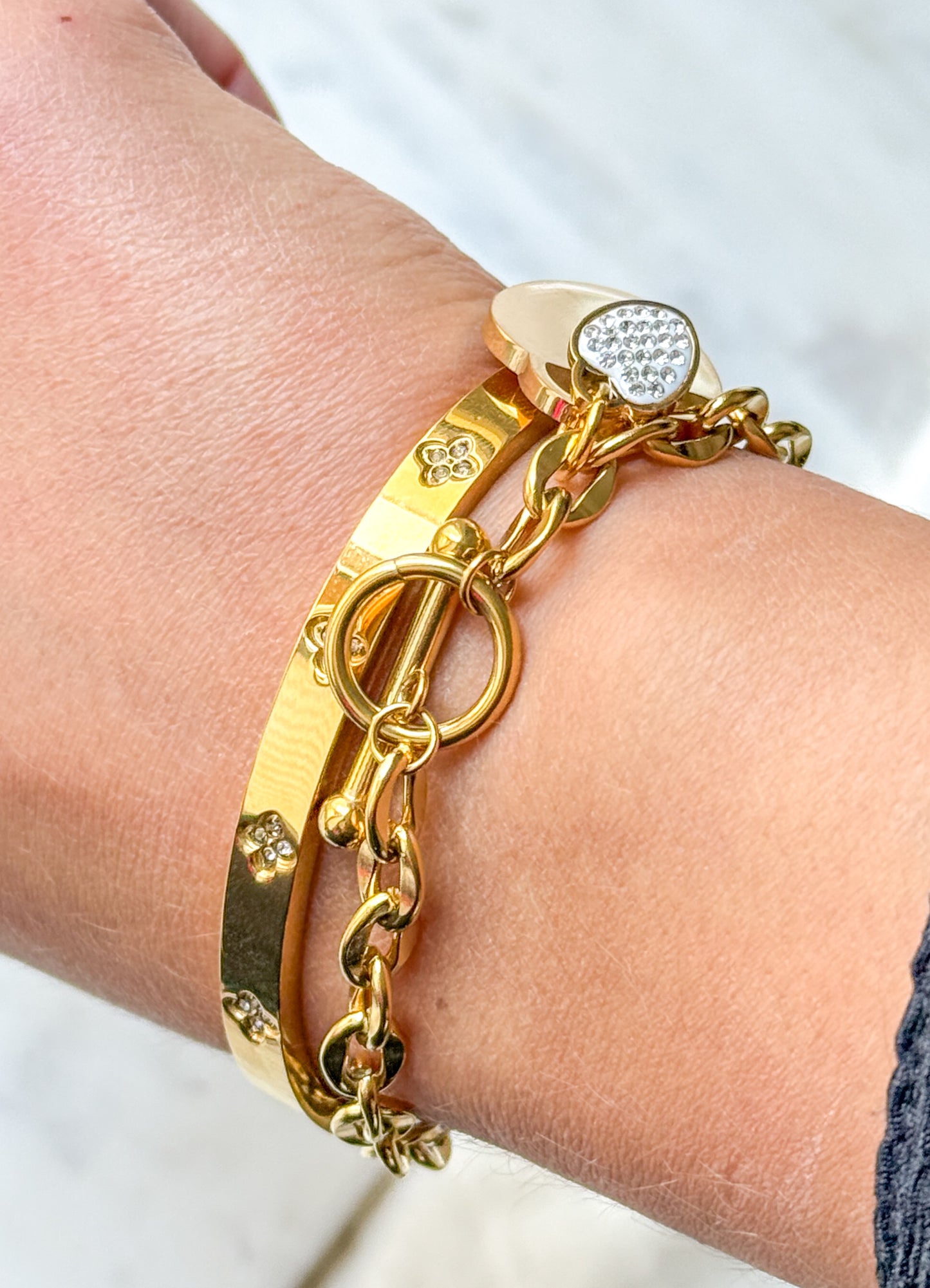 Herz Charm Armband Silber/ Gold