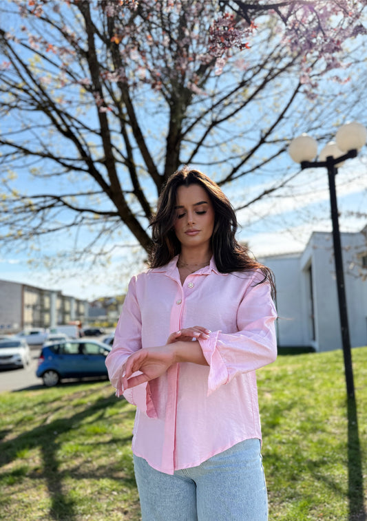 Bluse mit Glitzerknöpfen Rosa