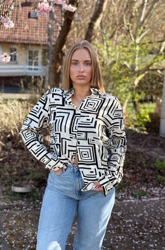 Muster Bluse Schwarz
