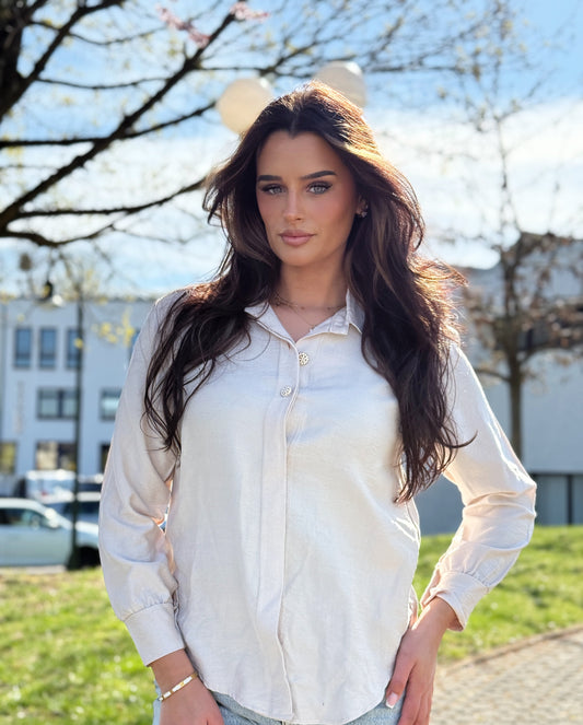 Bluse mit Glitzerknöpfen Beige