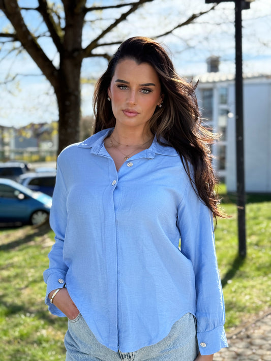 Bluse mit Glitzerknöpfen Hellblau