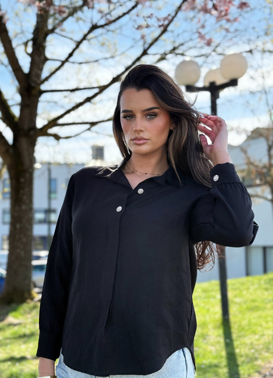 Bluse mit Glitzerknöpfen Schwarz